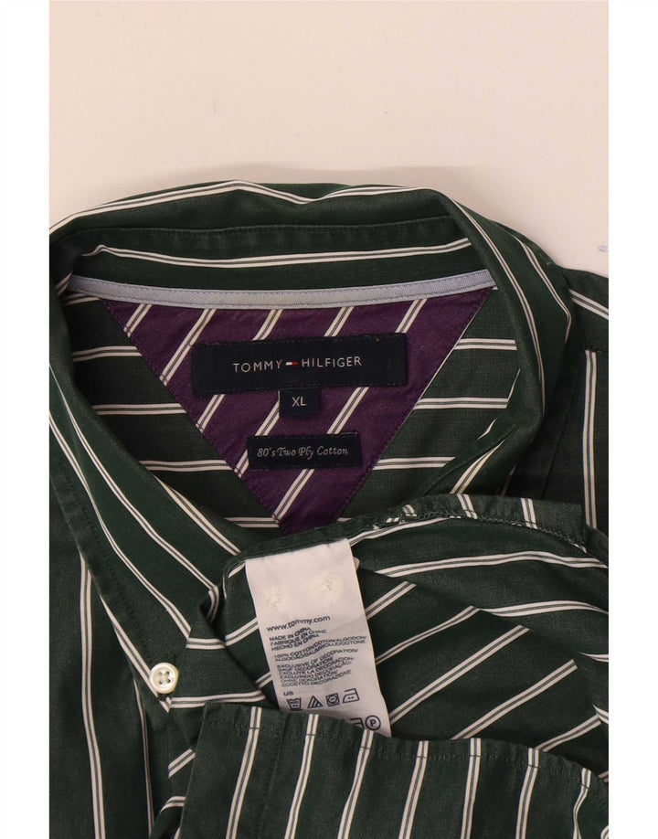 Camicia da uomo Tommy Hilfiger XL in cotone a righe verdi