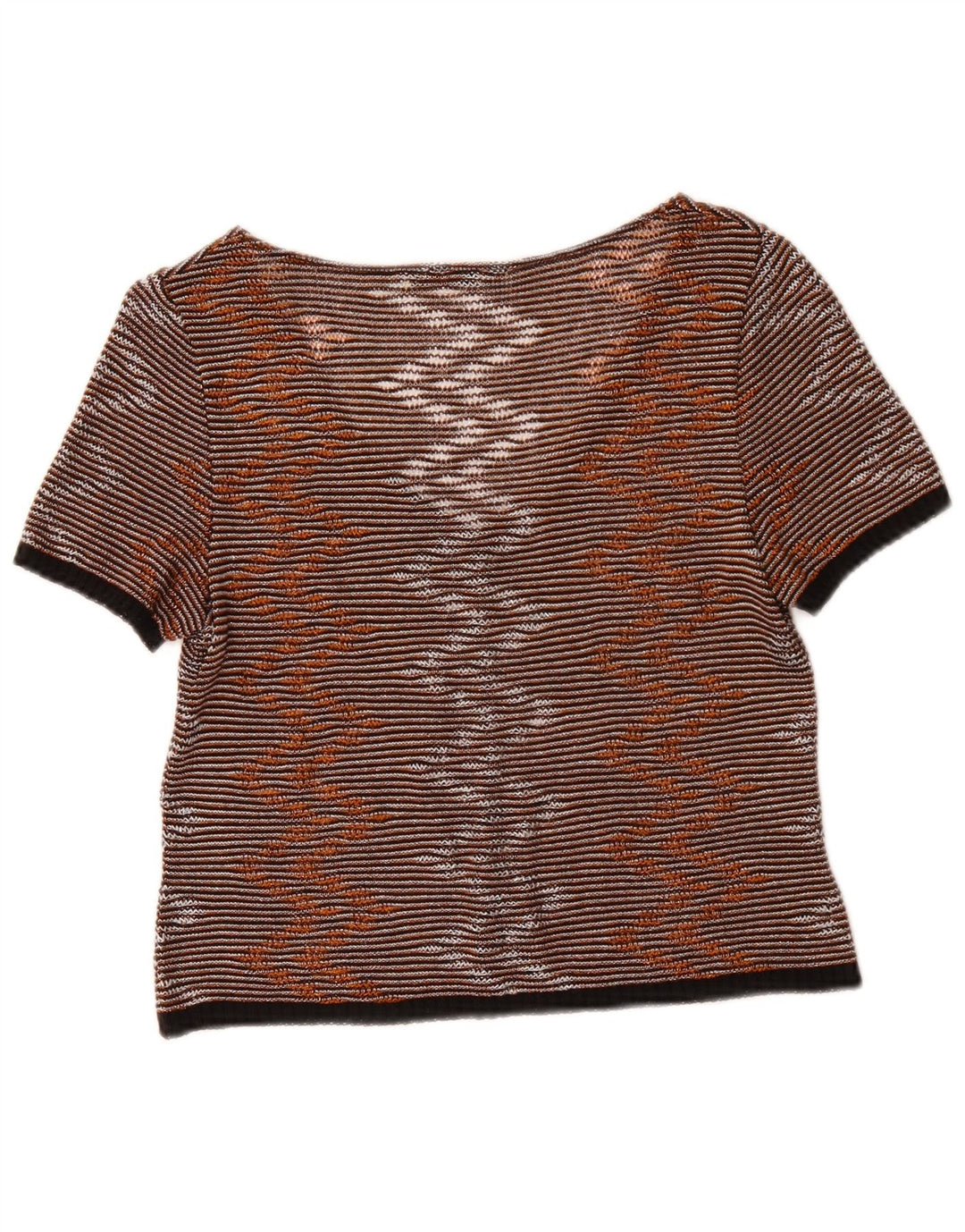 Top corto da donna vintage in camicetta UK 10 piccolo gessato marrone