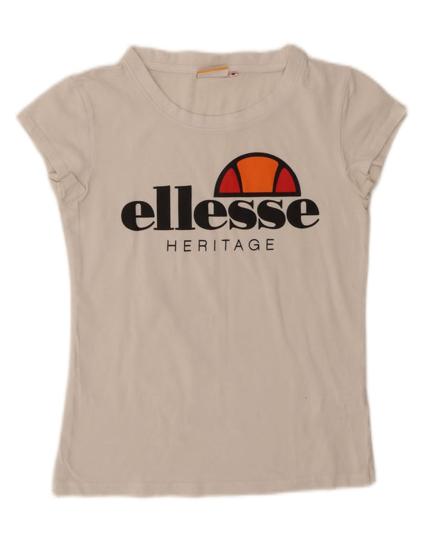 T-shirt grafica da donna Ellesse Top UK 10 piccola in cotone bianco