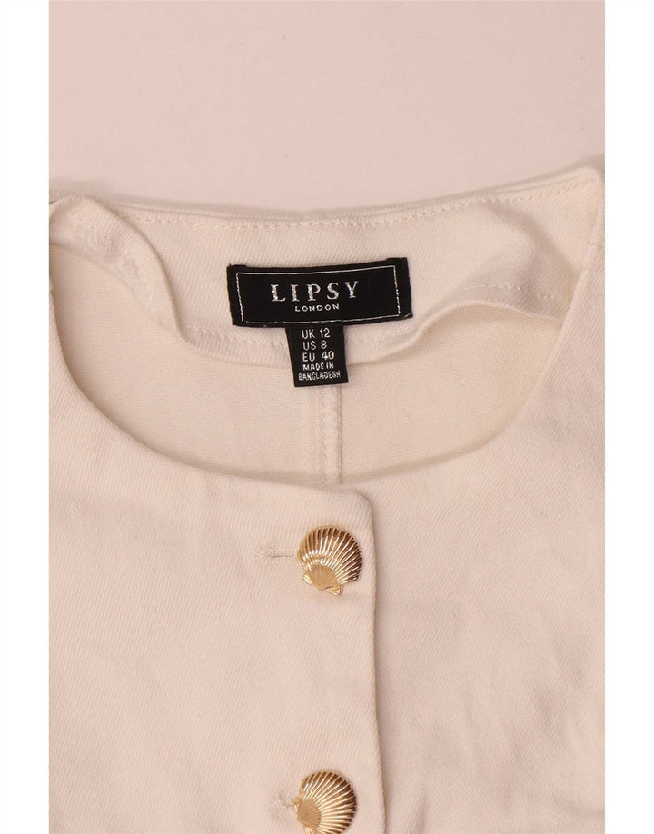 Giacca blazer a 5 bottoni corta da donna Lipsy UK 12 cotone bianco medio