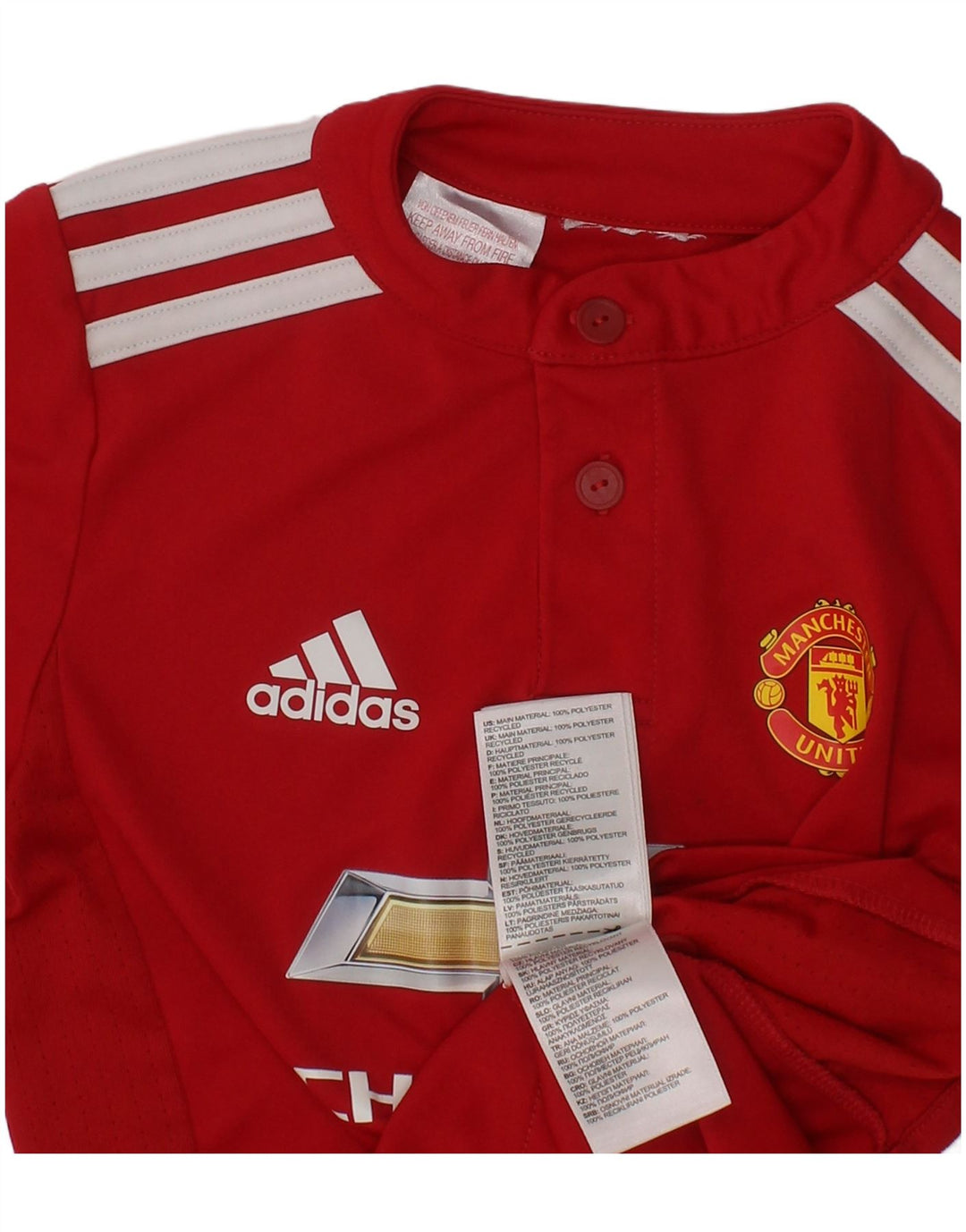 Maglietta grafica Adidas da ragazzo del Manchester United, 3-4 anni, in poliestere rosso