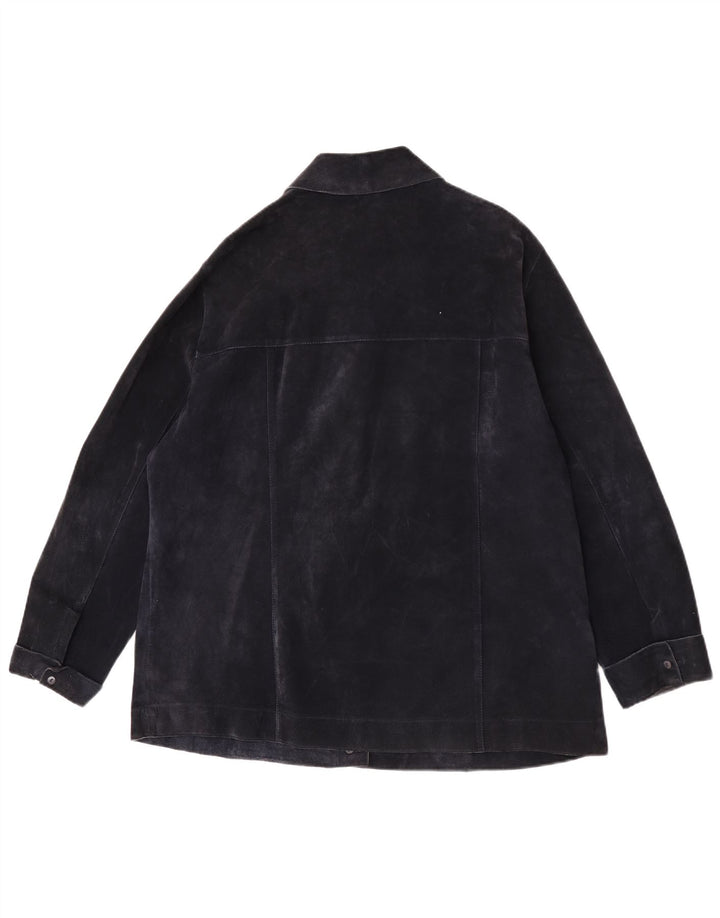 ELENA MIRO Giacca scamosciata da donna UK 18 XL Pelle blu navy
