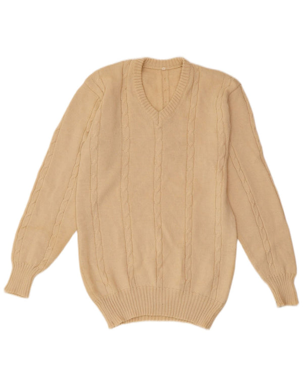 Maglione vintage da uomo con scollo a V XS Beige