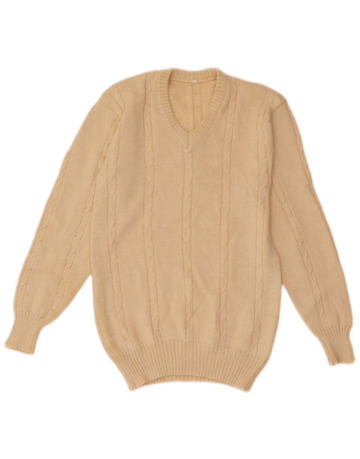 Maglione vintage da uomo con scollo a V XS Beige