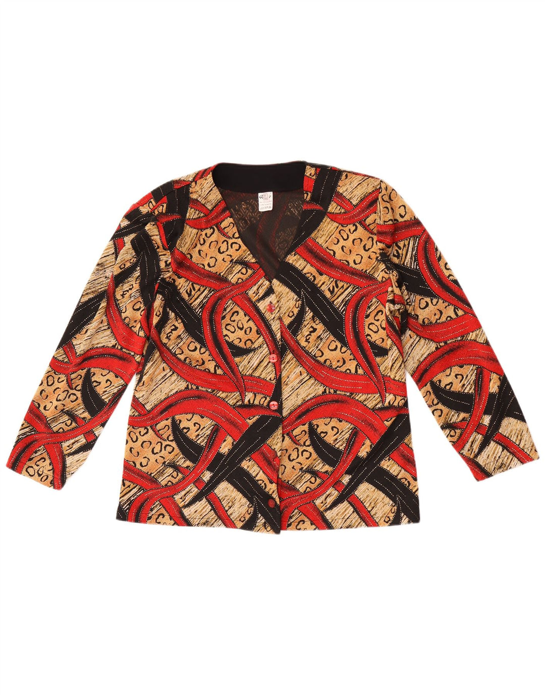 Camicetta camicia vintage da donna con motivo astratto UK 14 grande multicolore