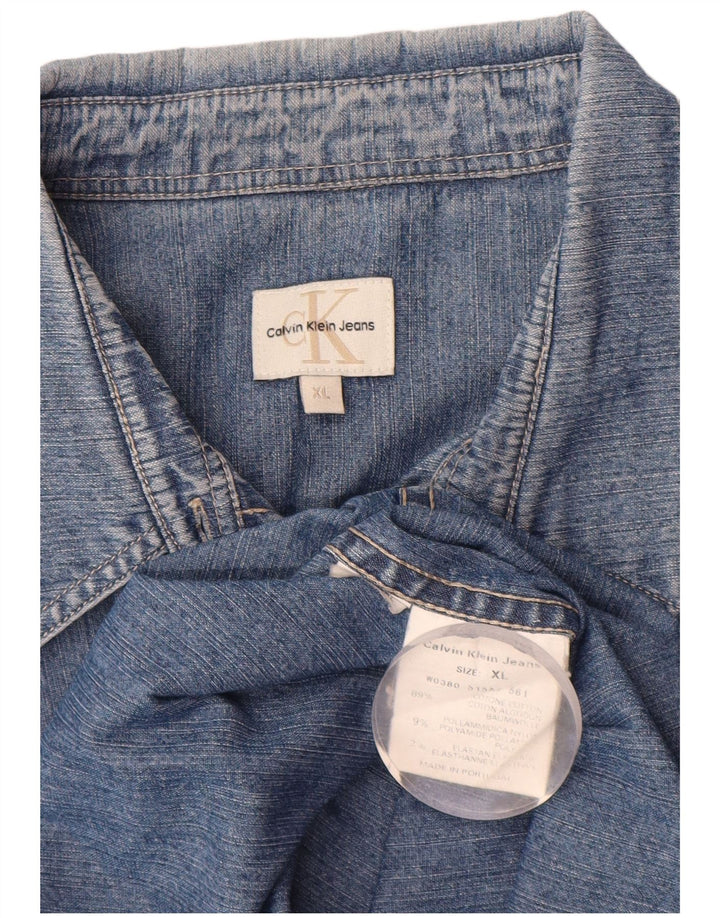 CALVIN KLEIN JEANS Camicia in denim a maniche corte da donna UK 18 XL Cotone blu