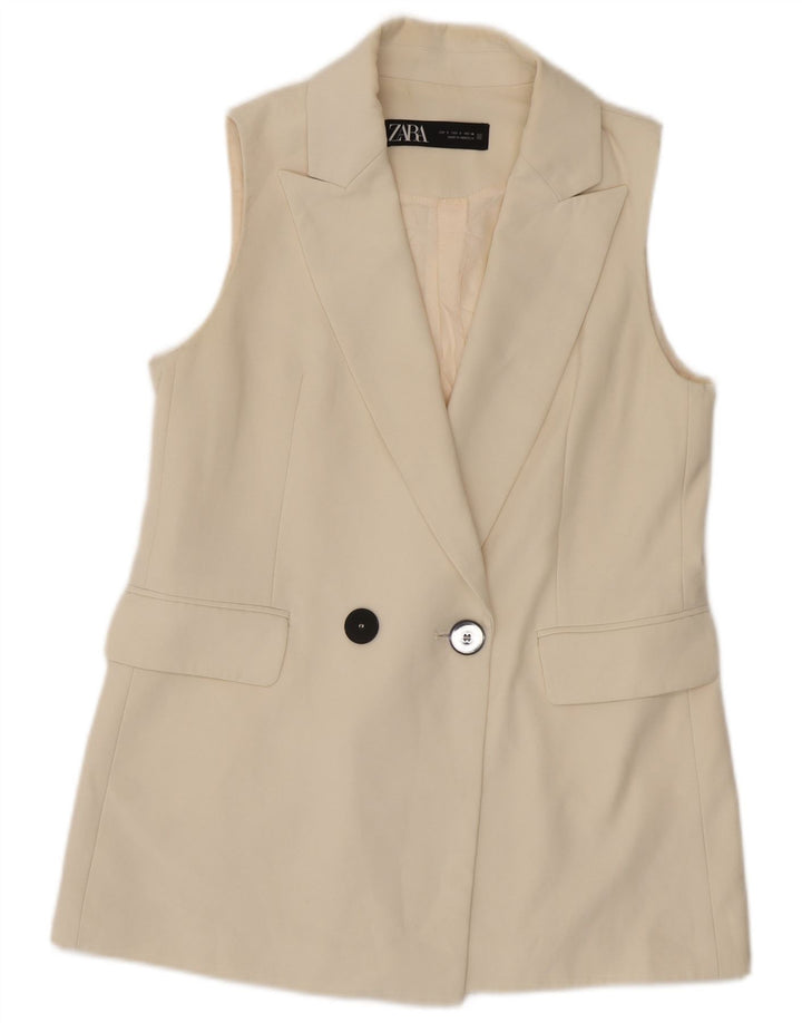 Gilet lungo da donna Zara UK 10 piccolo in poliestere bianco sporco