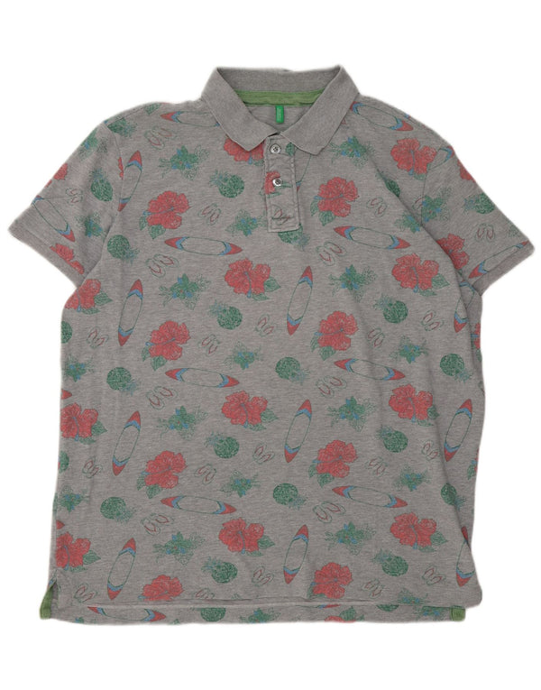 Polo Benetton da uomo vestibilità regolare XL grigia floreale