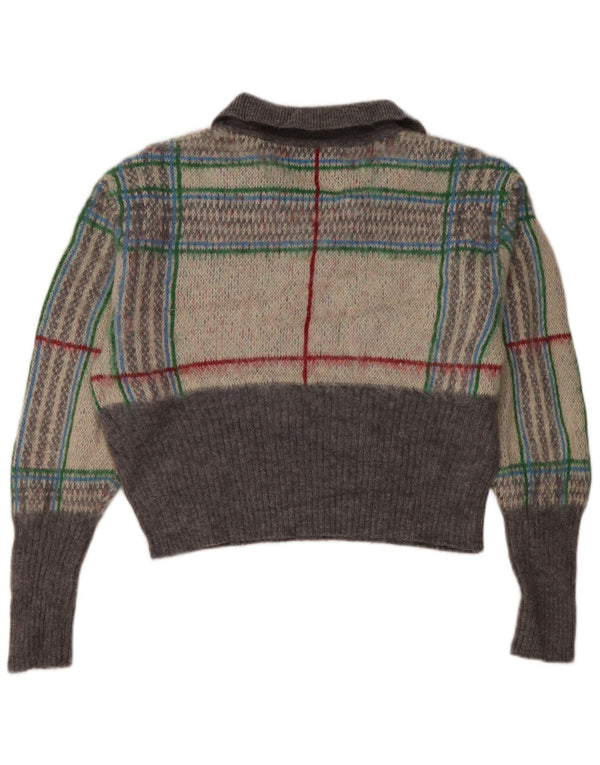 Maglione corto corto da donna Zara con collo a polo oversize UK 14 grigio medio a quadri