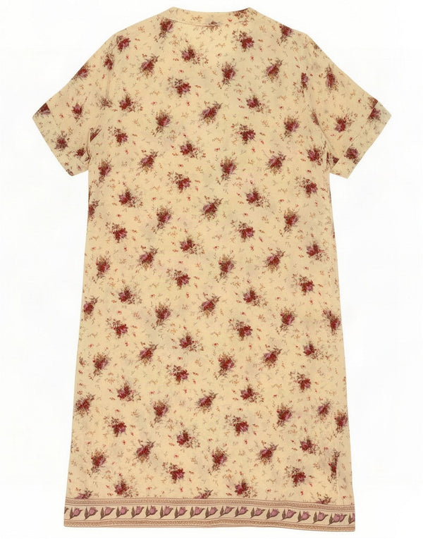 Abito camicia vintage da donna a maniche corte UK 16 grande floreale beige