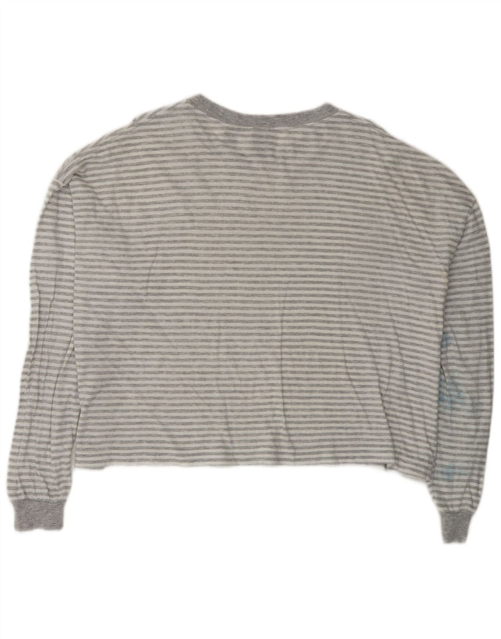 QUIKSILVER Top corto oversize da donna a maniche lunghe UK 14 Grigio medio a righe