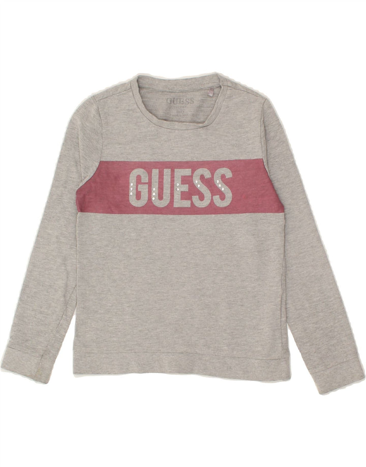 GUESS Girls Graphic Sweatshirt Jumper 6-7 Years Grey Cotton Vintage Guess and Second-Hand Guess from Messina Hembry 