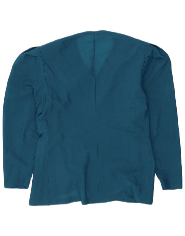 Top camicetta a maniche lunghe da donna vintage UK 10 piccolo blu navy