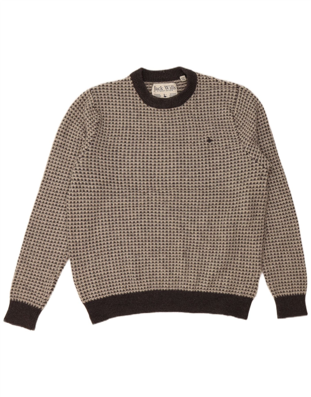 JACK WILLS Maglione maglione girocollo da donna UK 20 2XL Lana a quadri grigia