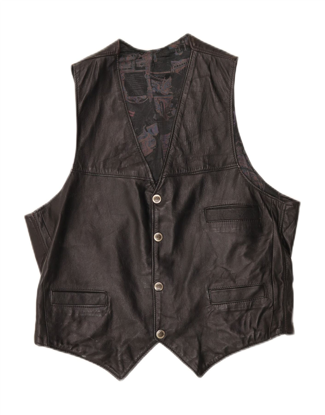 VINTAGE Mens Leather Waistcoat Medium Brown