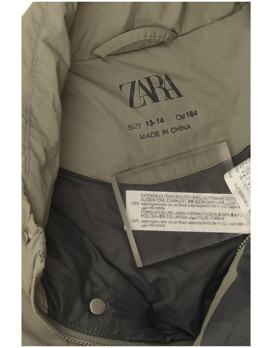Gilet imbottito Zara per ragazzi 13-14 anni in nylon kaki