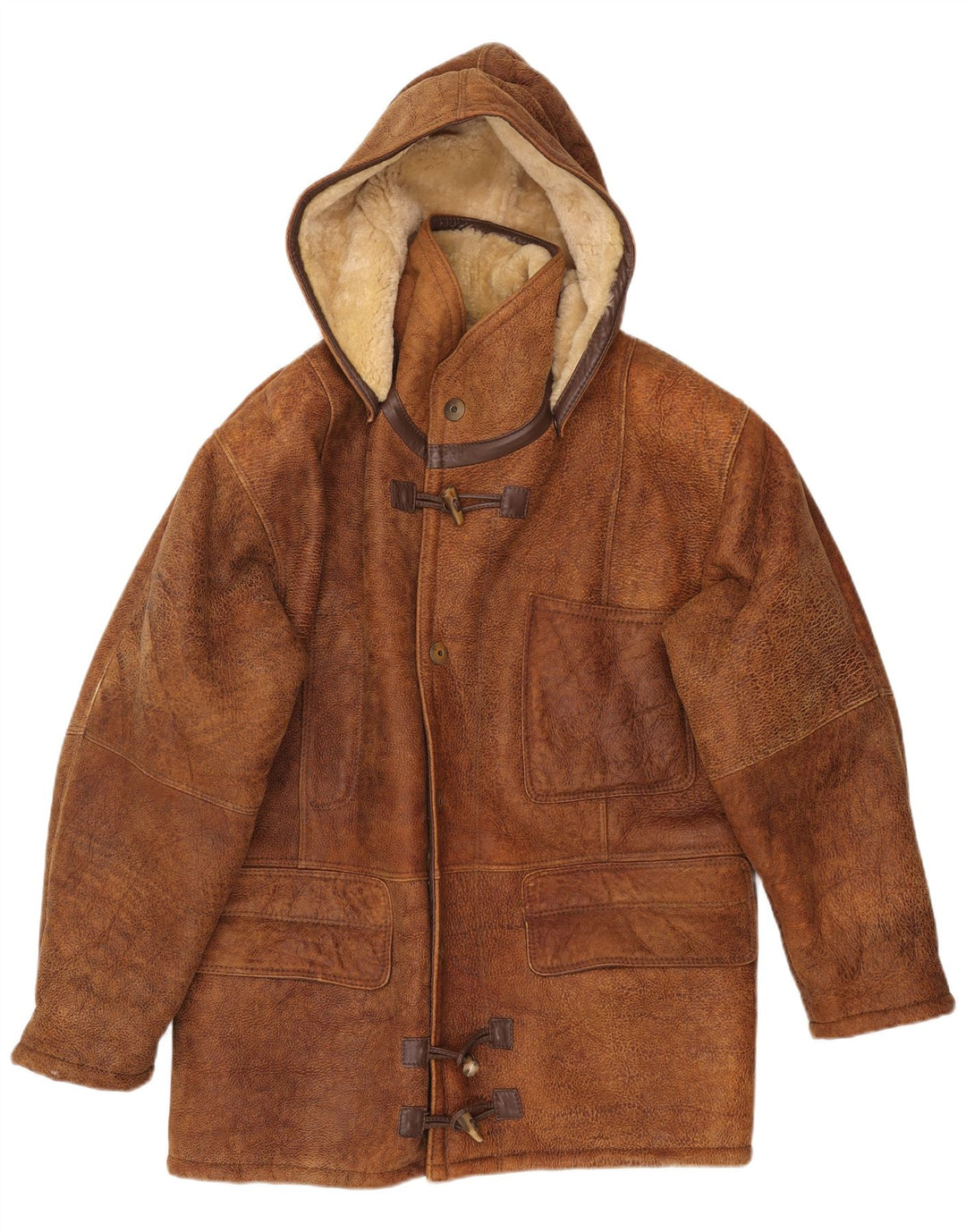 Giubbotto in montone con cappuccio da uomo VINTAGE IT 50 Shearling grande marrone