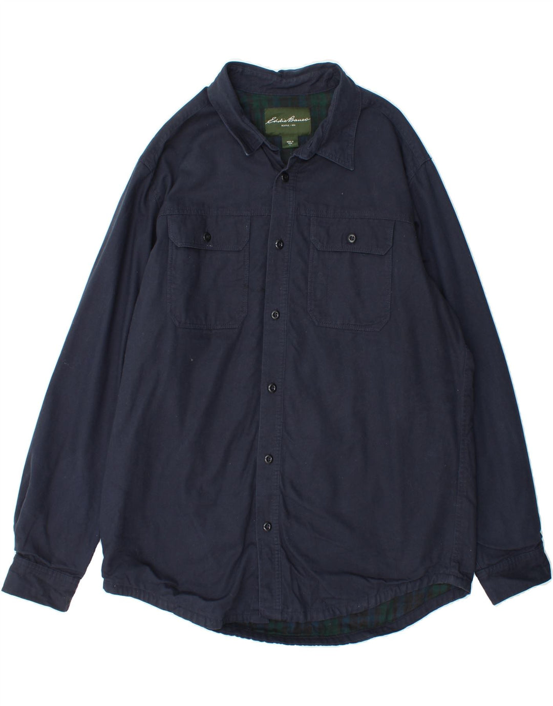 EDDIE BAUER Mens Lumberjack Shirt Large Navy Blue Cotton Vintage Eddie Bauer and Second-Hand Eddie Bauer from Messina Hembry 