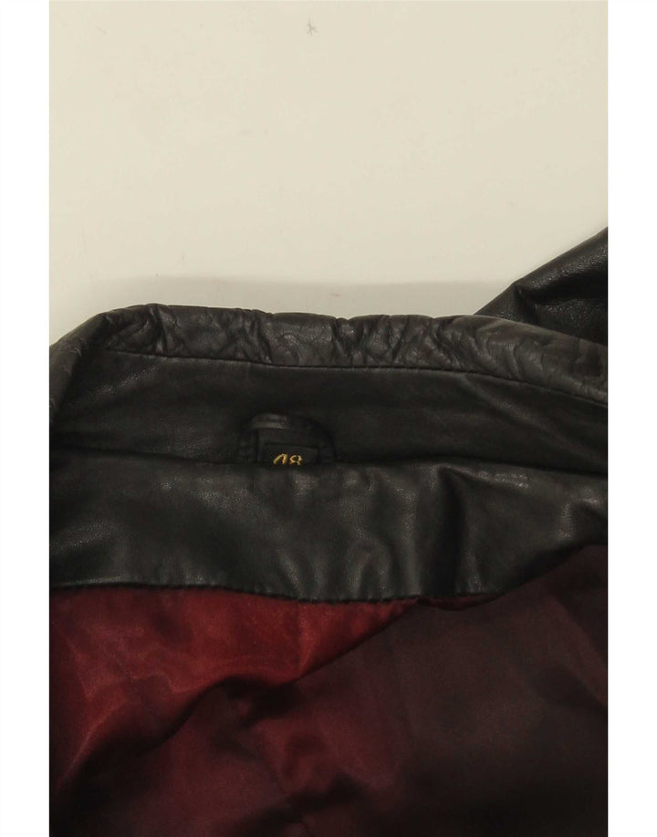 Cappotto vintage da donna in pelle doppio petto IT 48 XL Nero