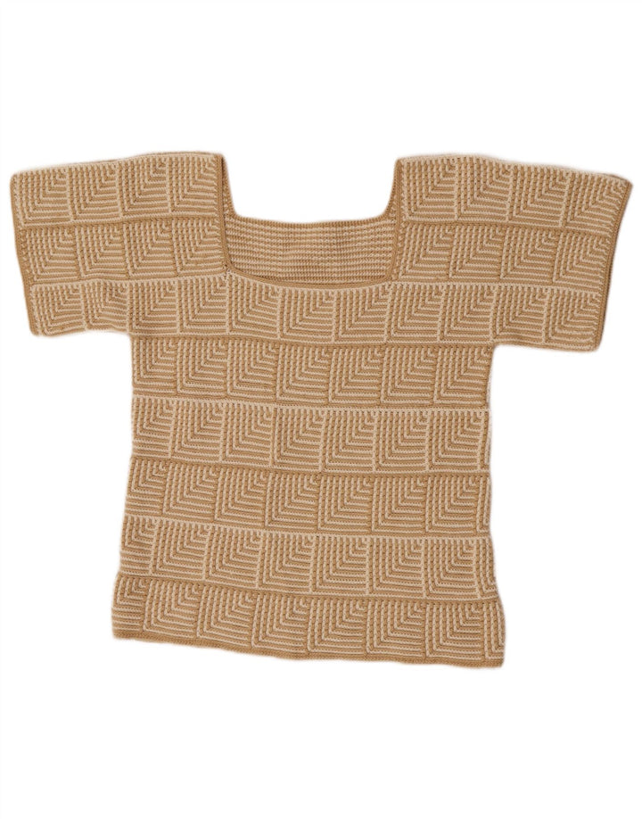 Maglione maglione vintage da donna con motivo astratto UK 10 piccolo beige