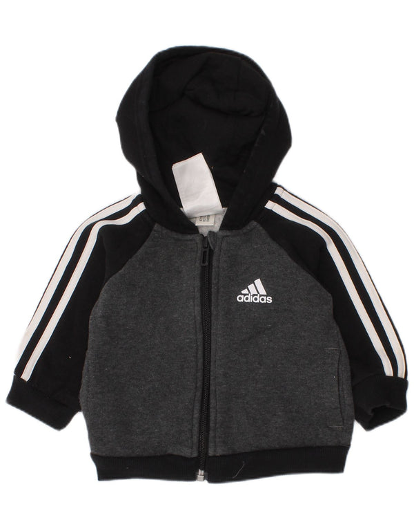 Maglione con cappuccio e zip Adidas da bambino 0-3 mesi in cotone color block grigio