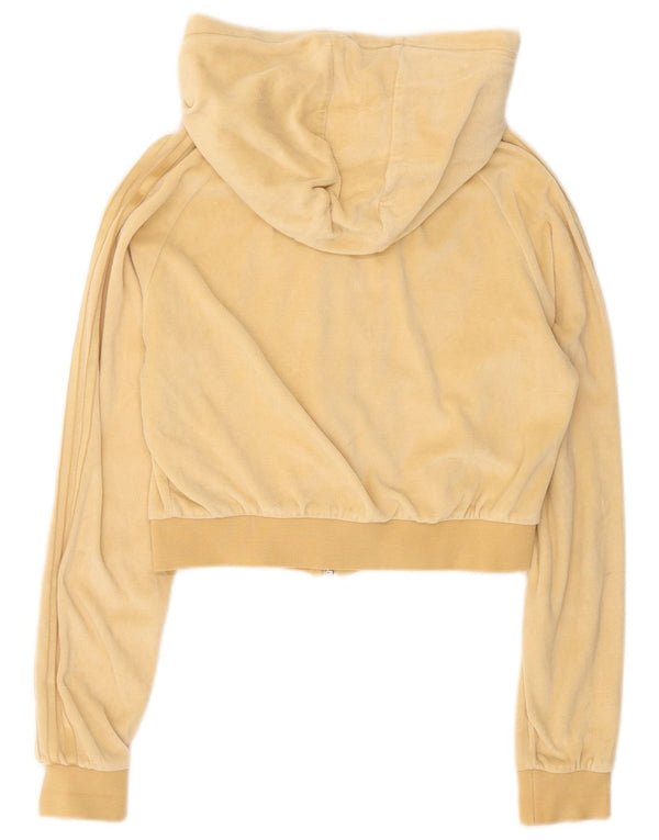 Maglione con cappuccio e zip in velluto corto da donna Adidas UK 8 piccolo cotone giallo