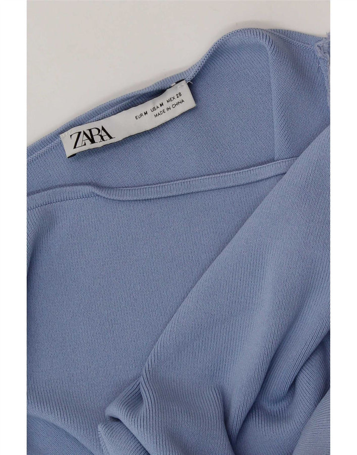 Top corto da donna con spalle scoperte Zara UK 12 Colorblock blu medio