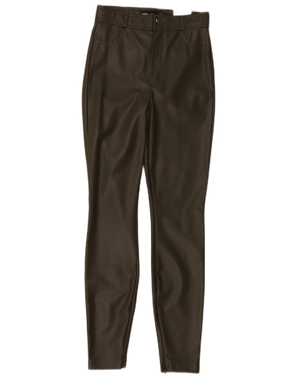 Pantaloni skinny in ecopelle a vita alta da donna Zara XS W24 L28 Cachi
