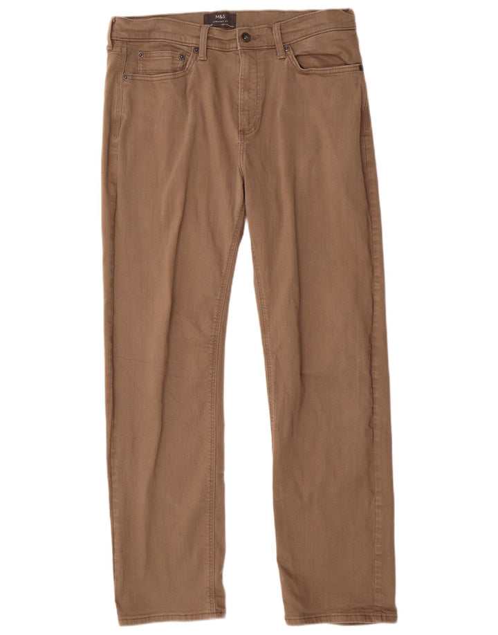 Pantaloni casual dritti da uomo Marks & Spencer W34 L31 Beige