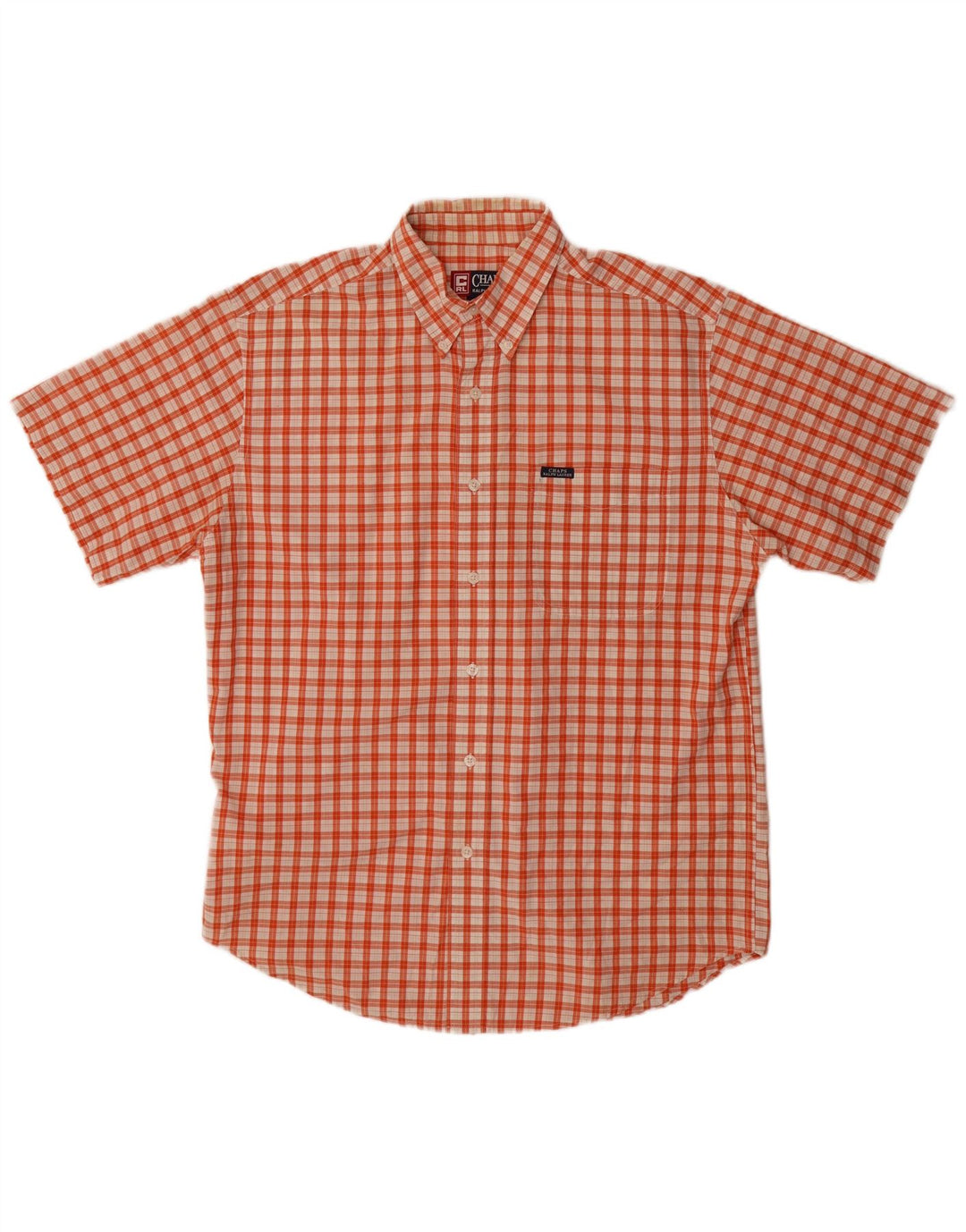 CHAPS RALPH LAUREN Camicia a maniche corte da uomo in cotone a quadri arancione medio