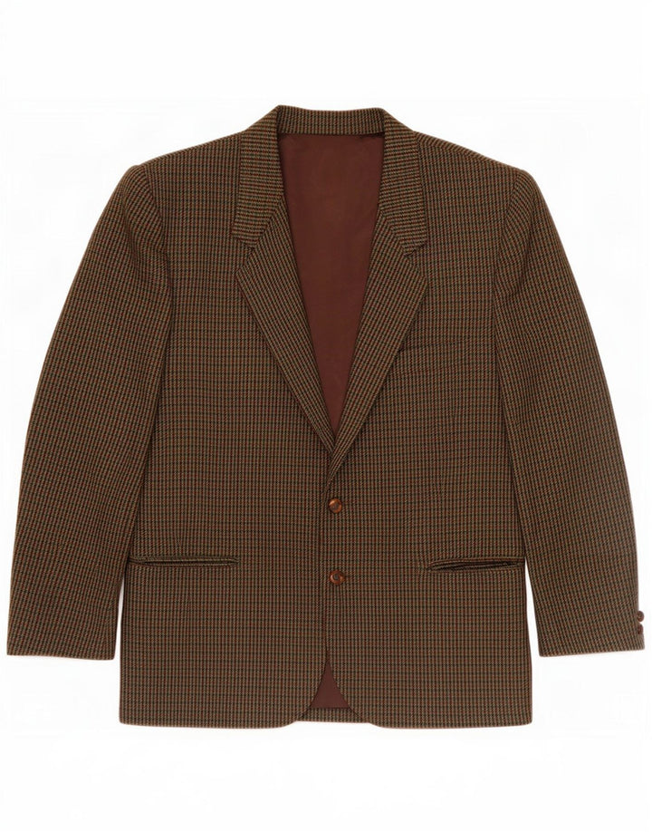Giacca blazer vintage da uomo a 2 bottoni UK 40 grande lana a quadri kaki