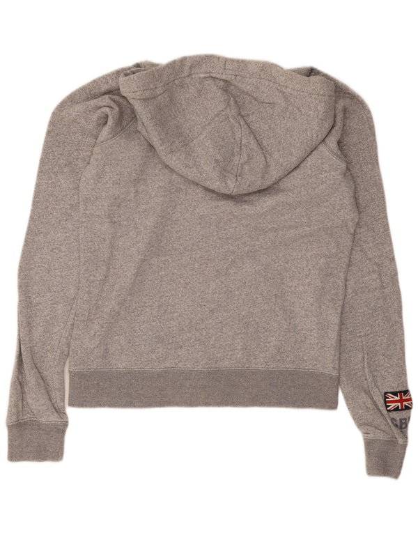 Maglione con cappuccio con zip grafica da donna Jack Wills UK 8 piccolo cotone chiazzato grigio
