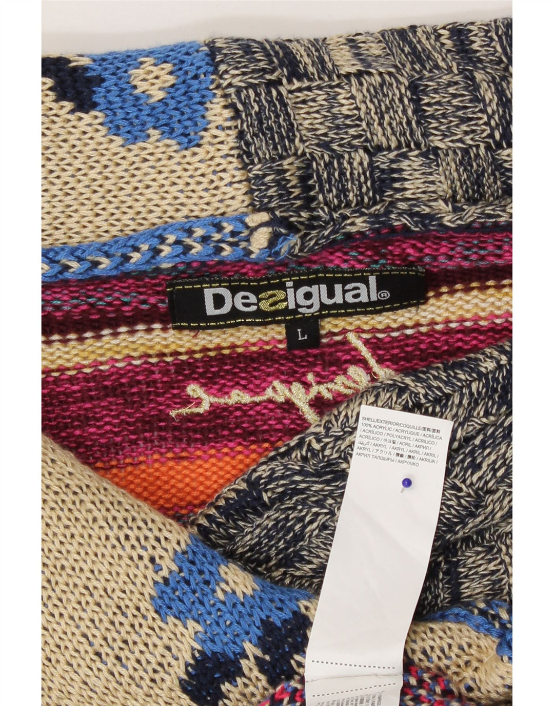 Desigual Womens Cardigan Sweater UK 14 Grande patchwork multicolore