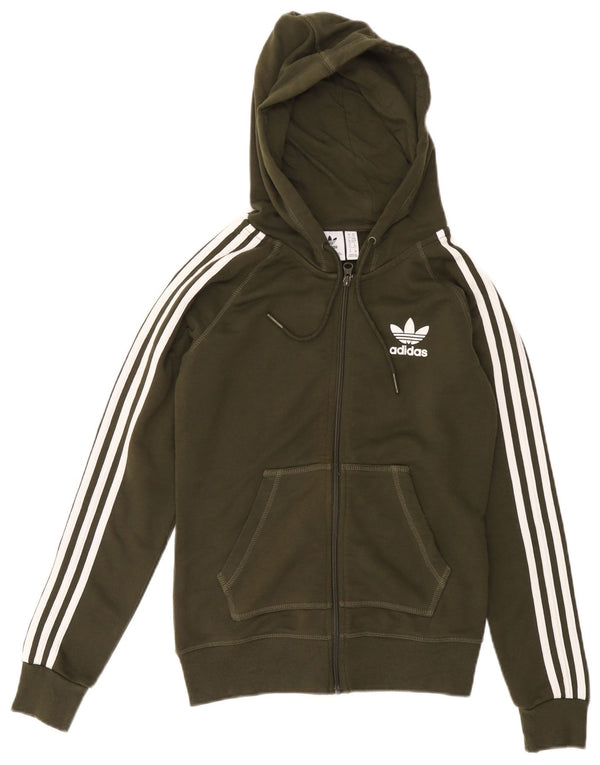 Maglione con cappuccio e zip da donna ADIDAS UK 6 XS verde cotone