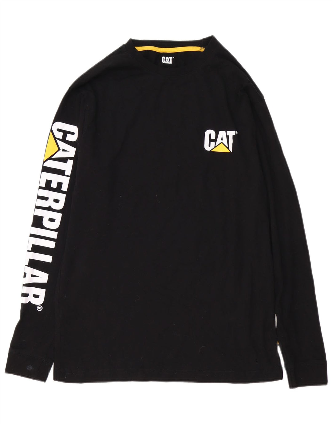 CAT Top grafico da uomo a maniche lunghe piccolo in cotone nero