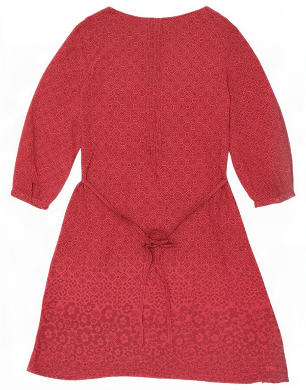 Fat Face Womens 3/4 Sleeve Basic Dress UK 12 Medium Burgundy Ikat Viscose