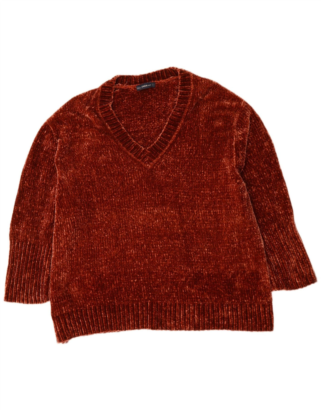 Maglione oversize con scollo a V da donna Zara UK 10 piccolo poliestere marrone