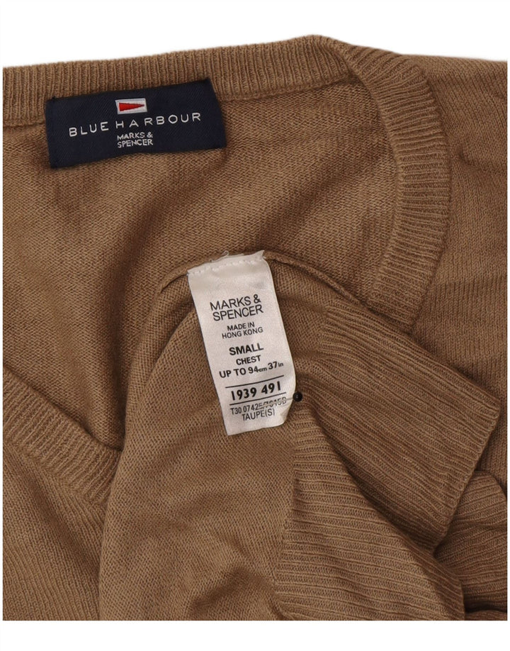 Maglione da uomo con scollo a V blu Harbour Marks & Spencer piccolo acrilico marrone
