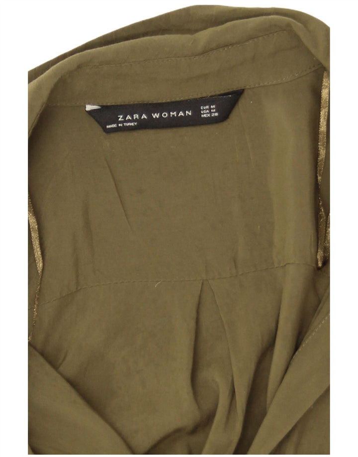 Zara Donna Camicia Lunga Camicetta UK 14 Medio Cachi