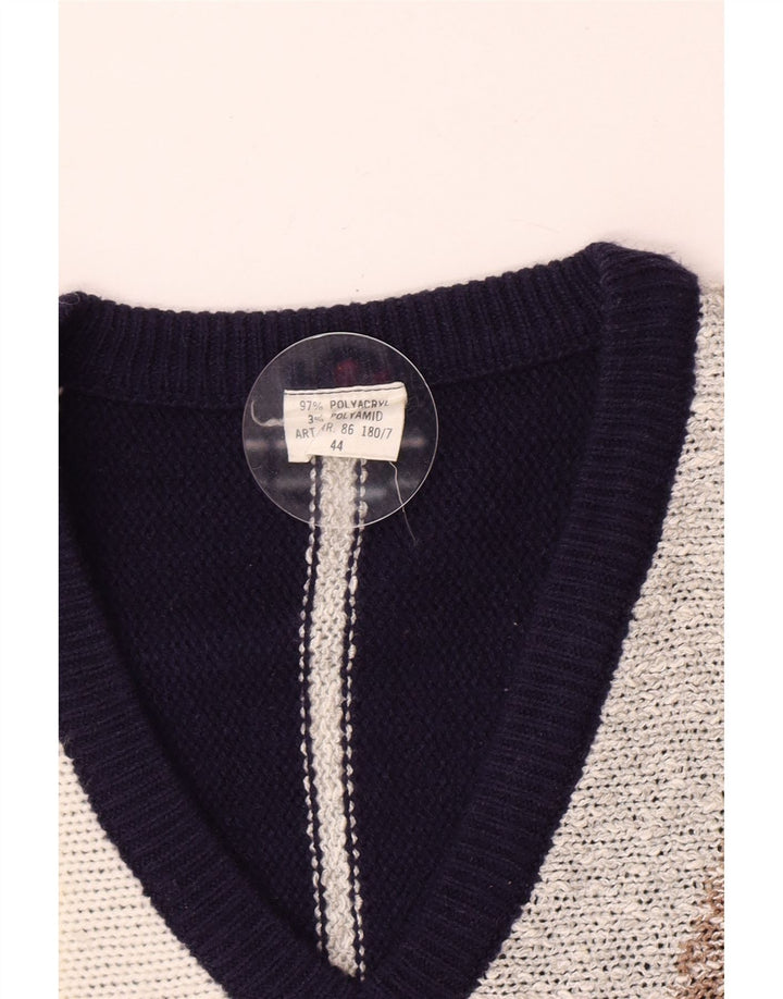 Maglione vintage da donna con scollo a V IT 44 Blocco colore blu navy medio