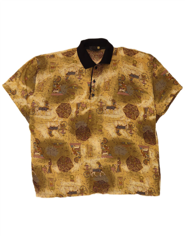 Polo grafica vintage da uomo con motivo astratto XL Rayon giallo