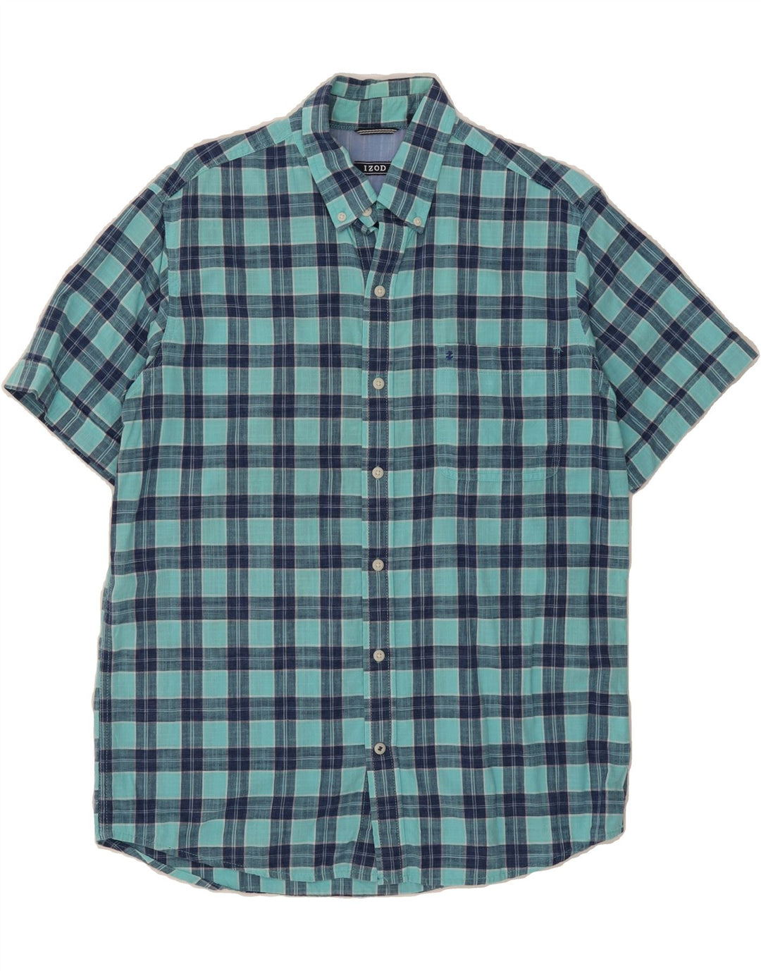 IZOD Mens Short Sleeve Shirt Medium Turquoise Check Cotton Vintage Izod and Second-Hand Izod from Messina Hembry 