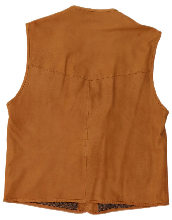 Gilet in pelle da uomo vintage in pelle marrone medio