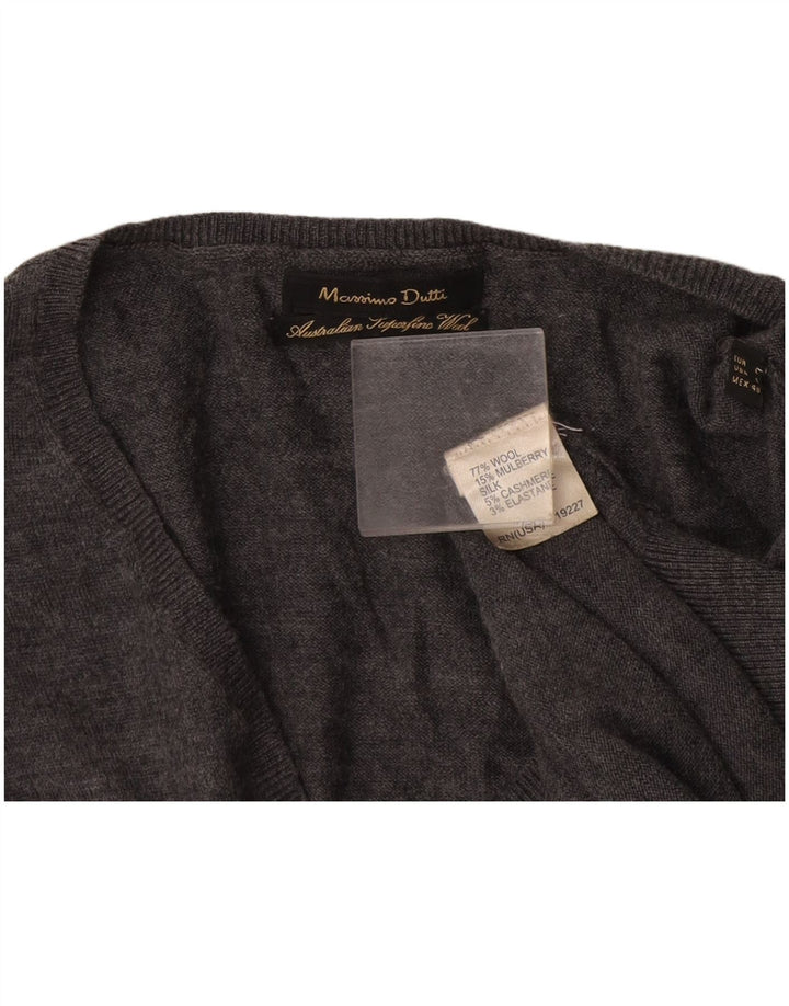 Massimo Dutti Maglione da uomo con scollo a V grande in lana grigia