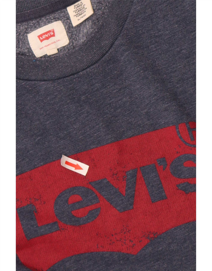 Felpa grafica da uomo Levi's, maglione XL, cotone screziato blu navy