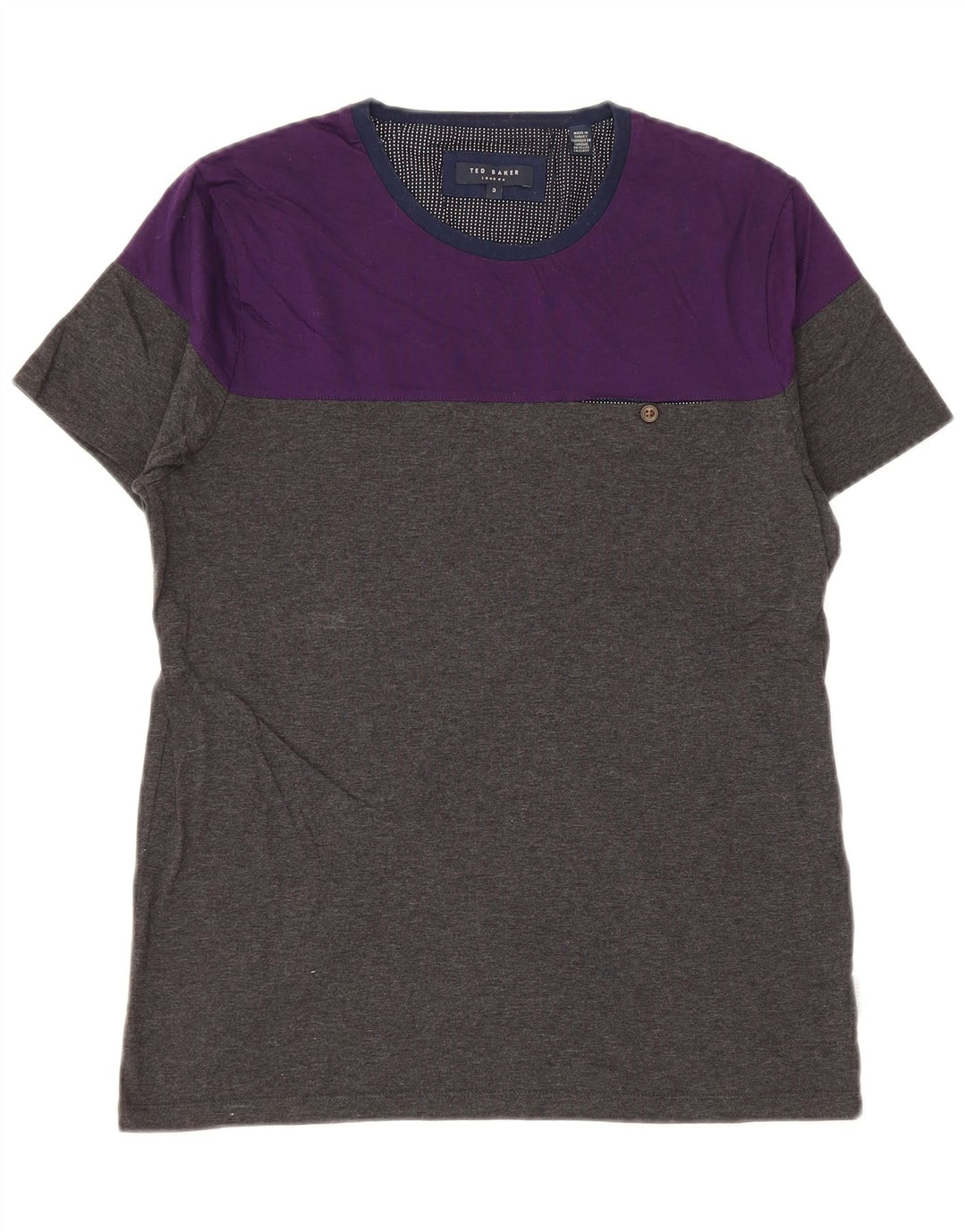 T-shirt da uomo Ted Baker taglia superiore 3 cotone color block grigio medio