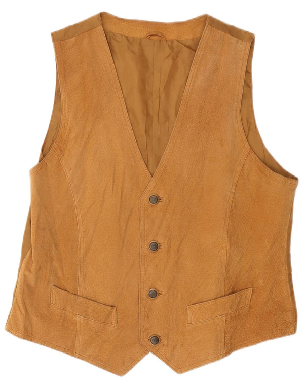 Gilet vintage da uomo in pelle scamosciata in pelle beige medio