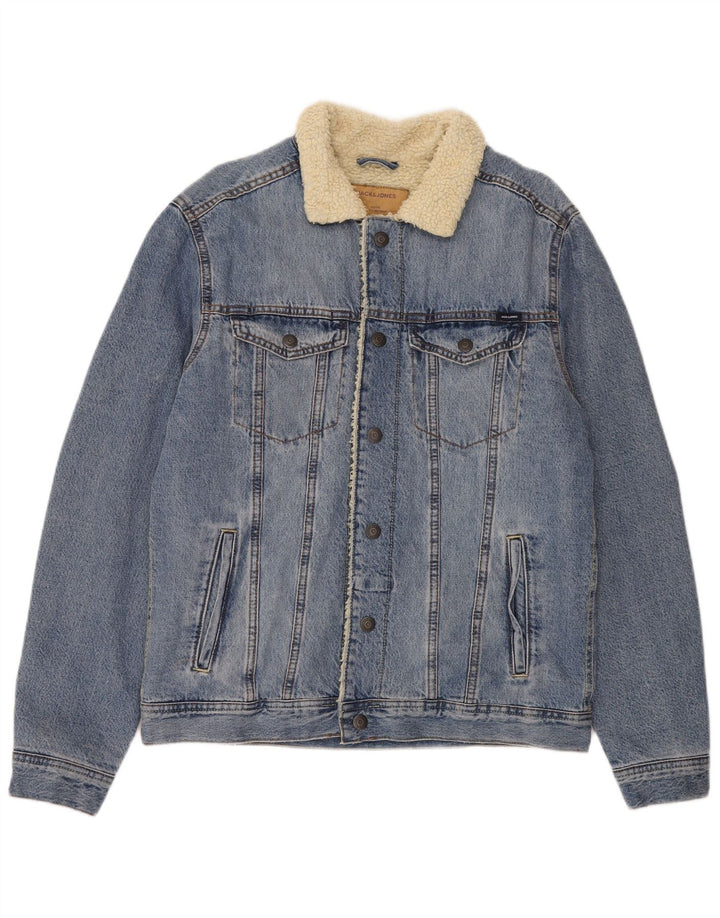 Giacca da uomo in denim sherpa Jack & Jones UK 38 cotone blu medio