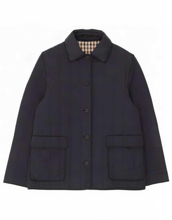 Aquascutum Womens Quilted Jacket UK 14 Medium Navy Blue