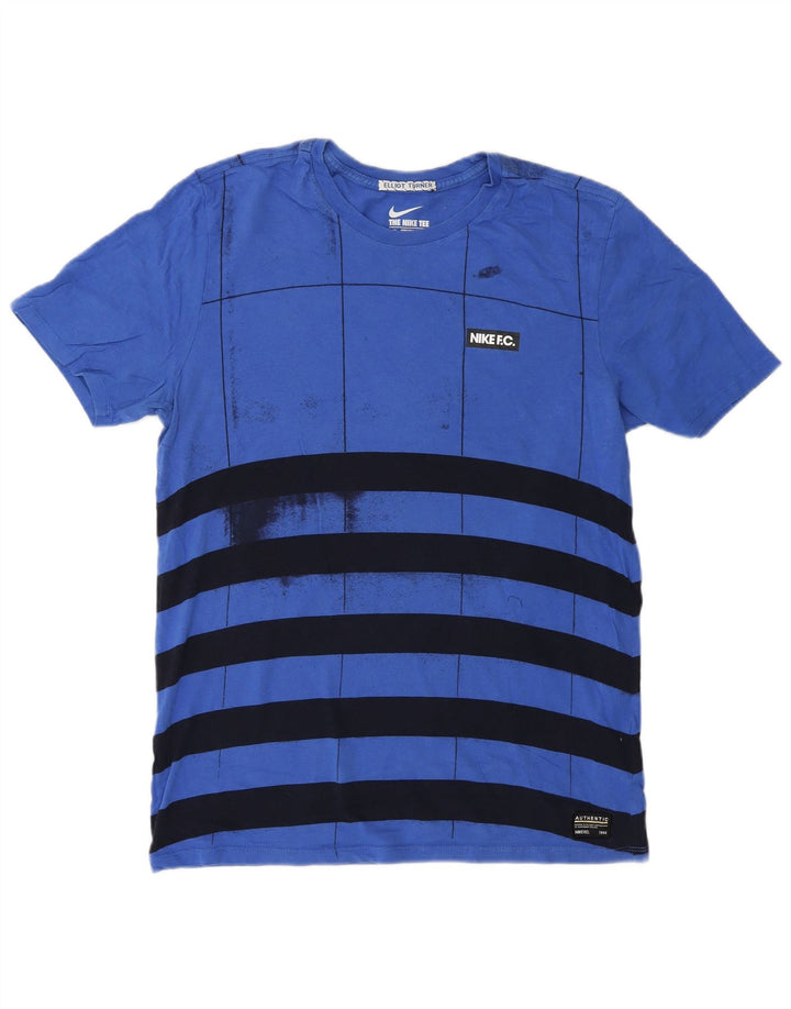 NIKE T-shirt da uomo dal taglio atletico Top in cotone a righe blu medio